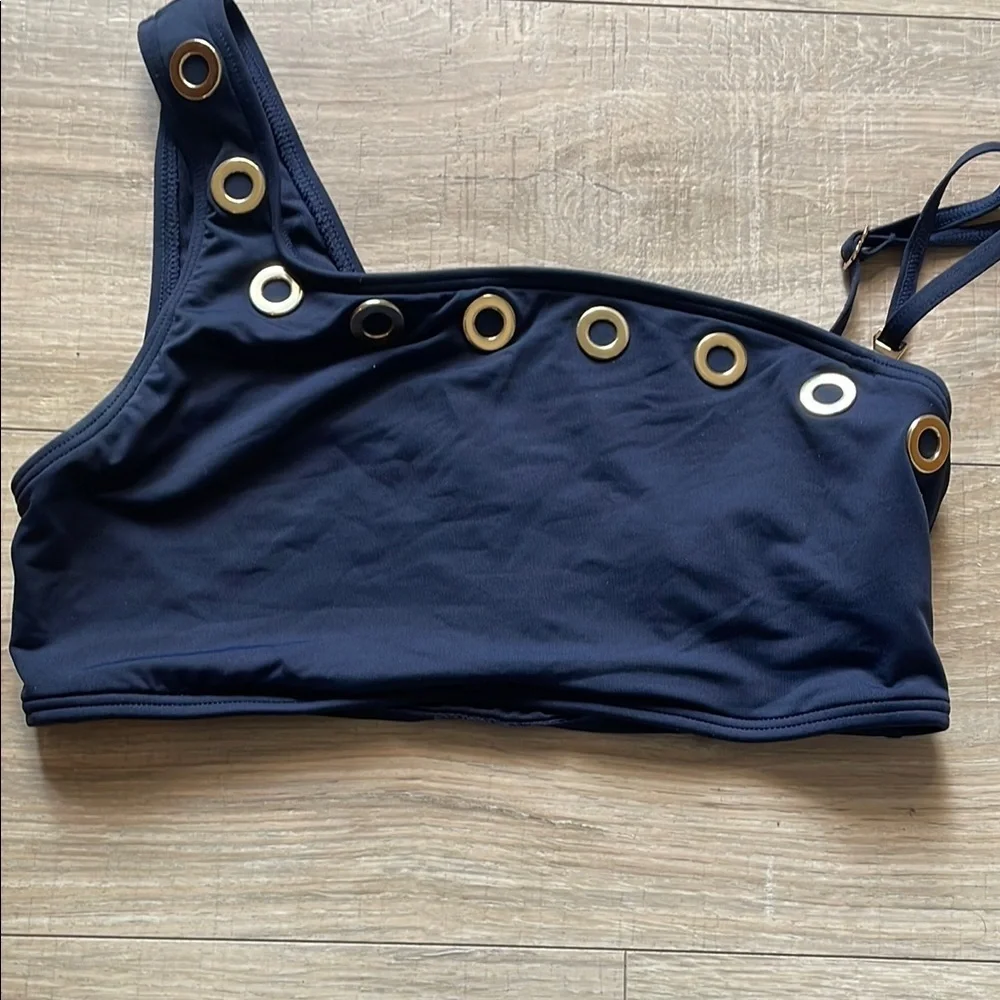 Michael Kors Blue Asymmetrical Cut Out Tank Top